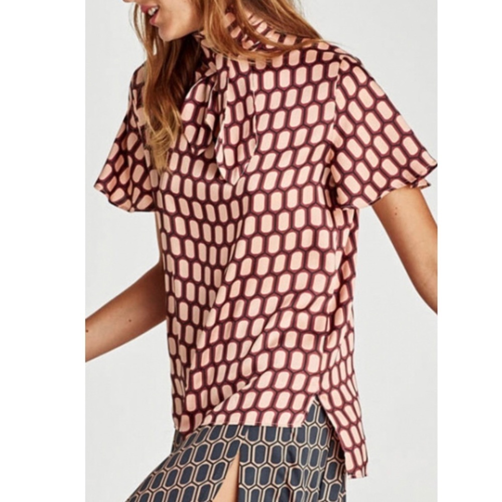 Zara peach oval-print blouse